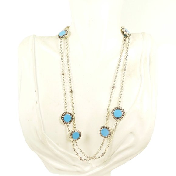 LAGOS Maya Sterling Silver Blue Turquoise Circle Stations Long Necklace - Picture 4 of 8